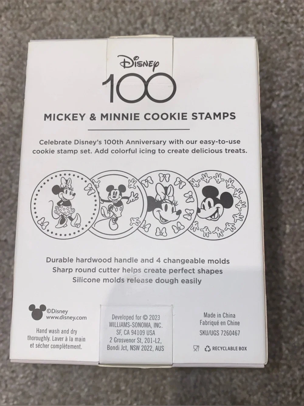 Disney 100 Mickey & Minnie Cookie Stamp Set Of 4 Williams Sonoma New In Box